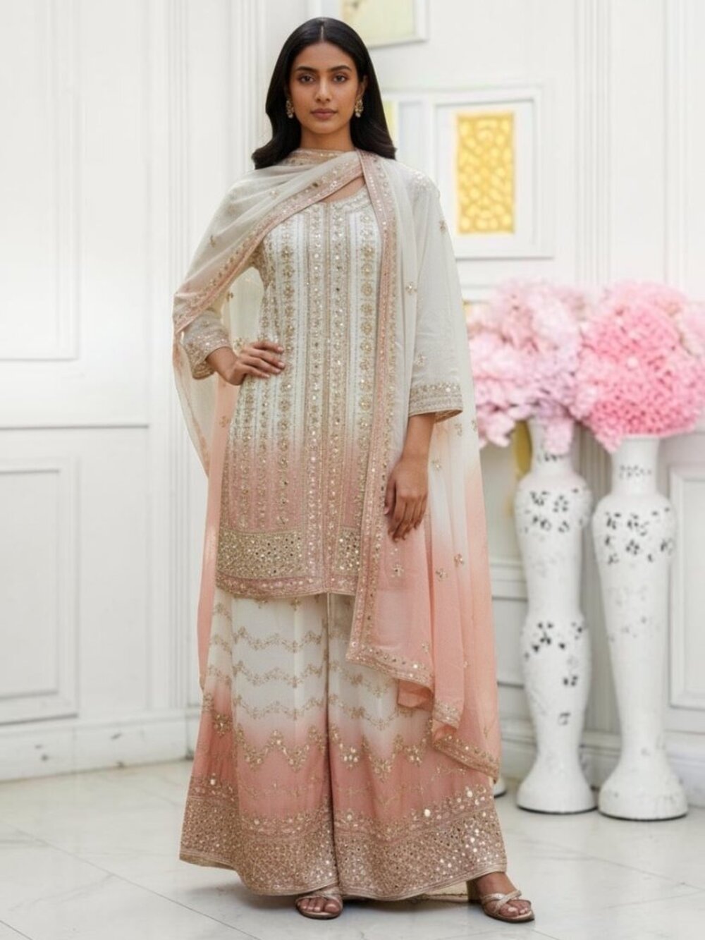 Star Georgette Russian Plazo Dress, Cultural Wear for Women